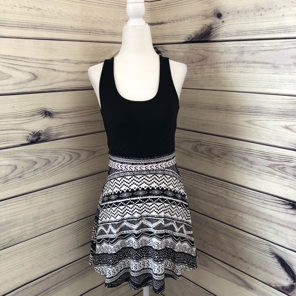Ambiance Dresses & Skirts - Black & White Printed Fit & Flare Tank Dress Small